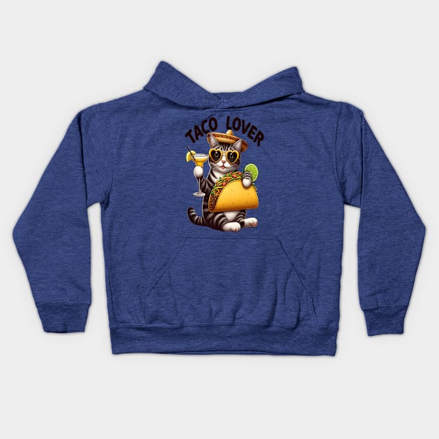 Cool Cat Enjoying Taco Tuesday Kids Hoodie by coollooks